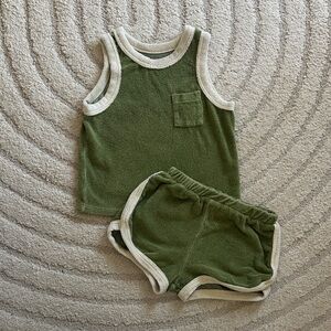 Kids Green French Terry Tank Top and Shorts Set